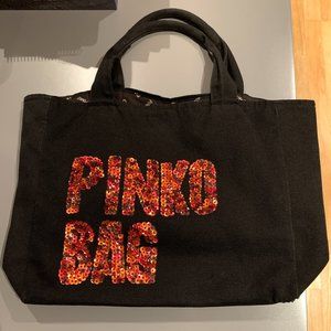 Black Pinko Tote Bag Red Sequins Logo